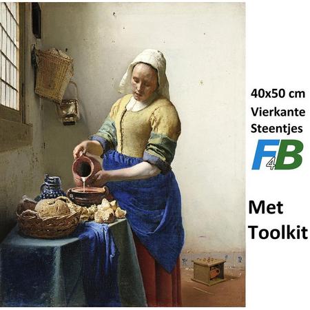 F4B | Het Melkmeisje | Johannes Vermeer | 40x50CM | Diamond painting pakket | volledig dekkend | Diamant Schilderen | vierkante steentjes